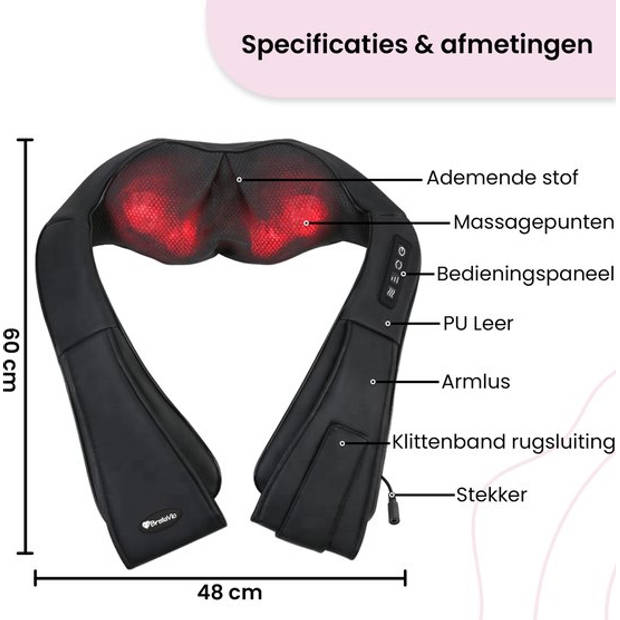 BrellaVio XL Draadloos Massagekussen + Massagebal - Warmte Functie - Nek Massage Apparaat voor Nek/Schouder/Rug/Voeten