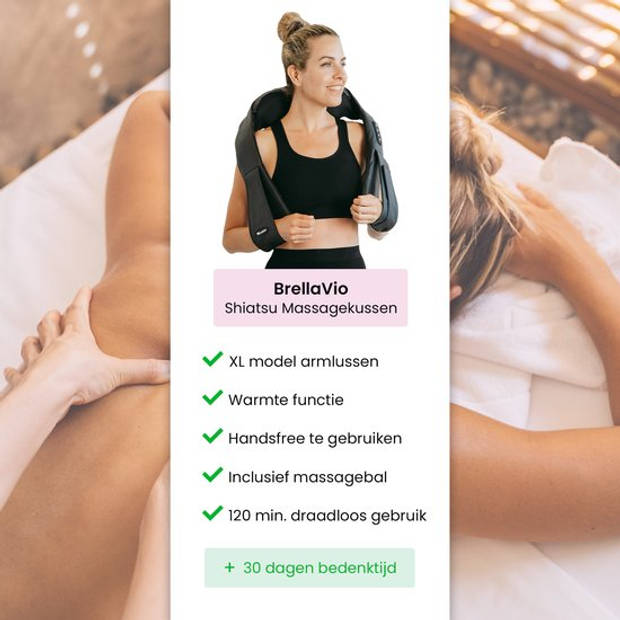 BrellaVio XL Draadloos Massagekussen + Massagebal - Warmte Functie - Nek Massage Apparaat voor Nek/Schouder/Rug/Voeten