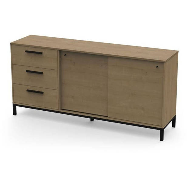 Dressoir met 2 schuifdeuren - CRAFT - Hamilton Eik / Zwart - 181 x 44,9 x 86 cm - DEMEYRE