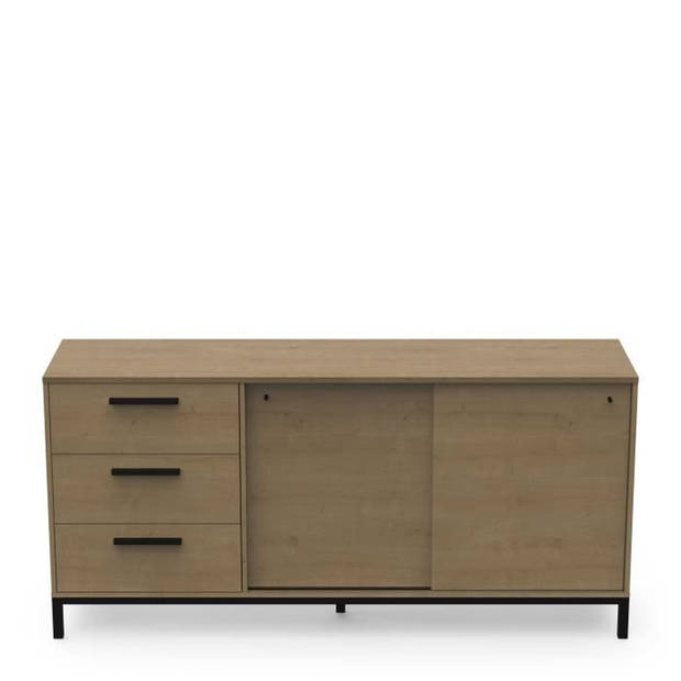 Dressoir met 2 schuifdeuren - CRAFT - Hamilton Eik / Zwart - 181 x 44,9 x 86 cm - DEMEYRE