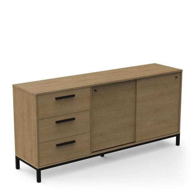 Dressoir met 2 schuifdeuren - CRAFT - Hamilton Eik / Zwart - 181 x 44,9 x 86 cm - DEMEYRE