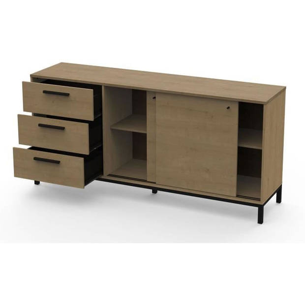 Dressoir met 2 schuifdeuren - CRAFT - Hamilton Eik / Zwart - 181 x 44,9 x 86 cm - DEMEYRE