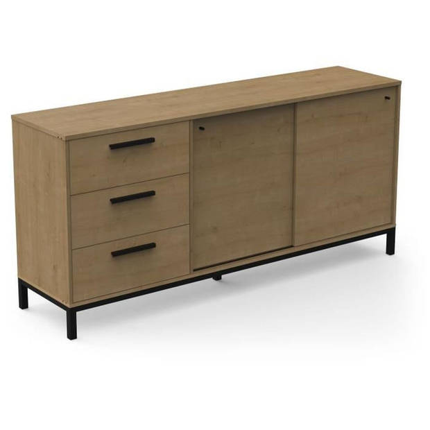 Dressoir met 2 schuifdeuren - CRAFT - Hamilton Eik / Zwart - 181 x 44,9 x 86 cm - DEMEYRE