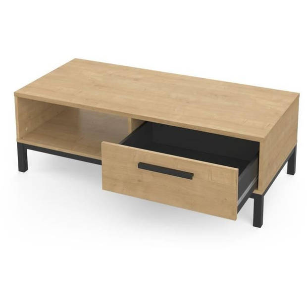 Salontafel 1 lade / 1 nis - CRAFT - Rechthoekig - Hamilton Eik / Zwart - 110,4 x 50 x 36,9 cm - DEMEYRE