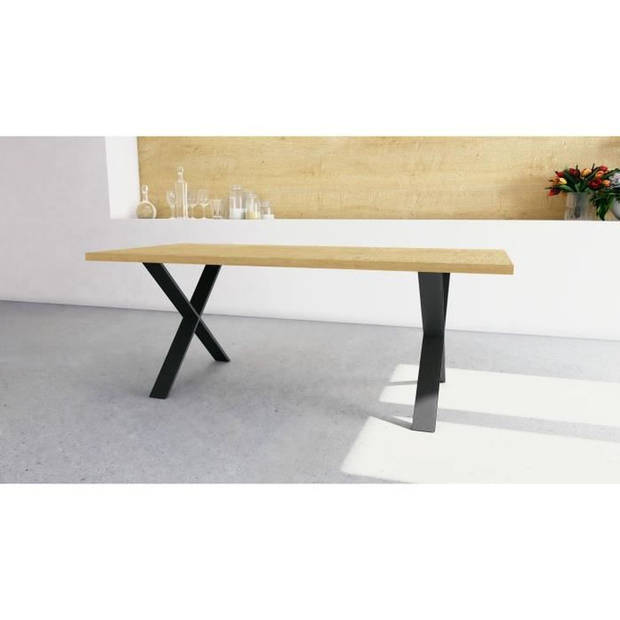 Tafel - CRAFT - Rechthoekig - Hamilton eik melamine decor - Zwarte X-vormige poot - 6 plaatsen - 180 x 90 cm - DEMEYERE