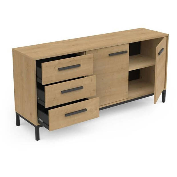 Dressoir 2 deuren / 3 laden - CRAFT - Hamilton eik / Zwart - 152 x 39,5 x 72,3 cm - DEMEYRE