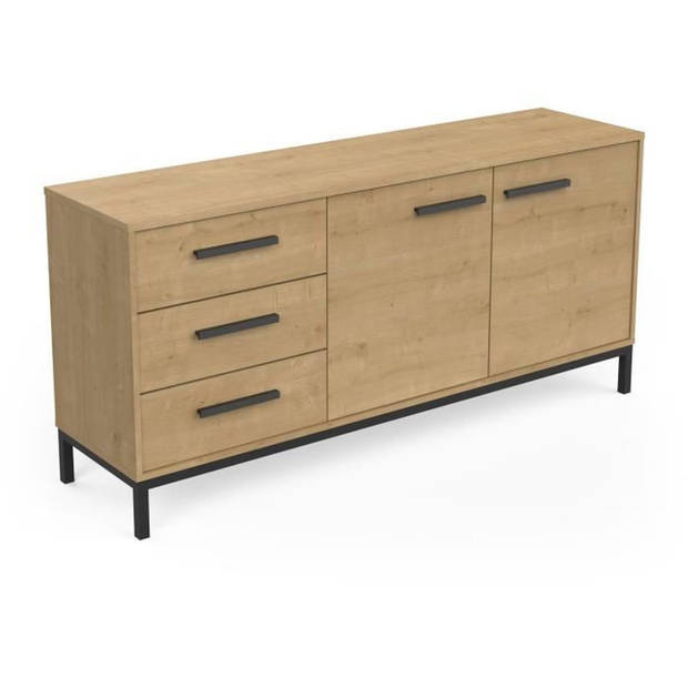 Dressoir 2 deuren / 3 laden - CRAFT - Hamilton eik / Zwart - 152 x 39,5 x 72,3 cm - DEMEYRE