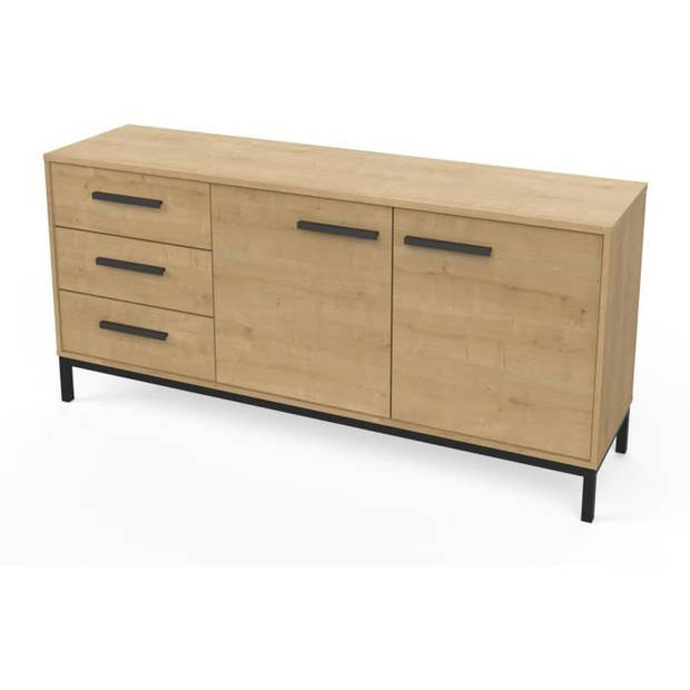 Dressoir 2 deuren / 3 laden - CRAFT - Hamilton eik / Zwart - 152 x 39,5 x 72,3 cm - DEMEYRE