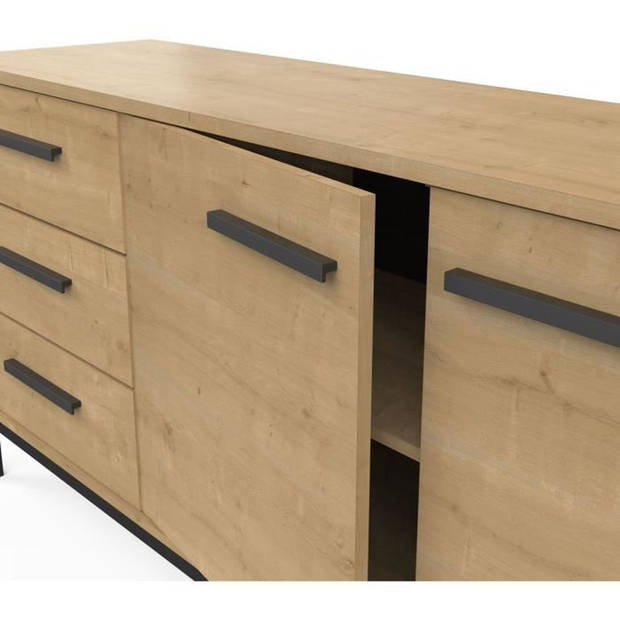 Dressoir 2 deuren / 3 laden - CRAFT - Hamilton eik / Zwart - 152 x 39,5 x 72,3 cm - DEMEYRE