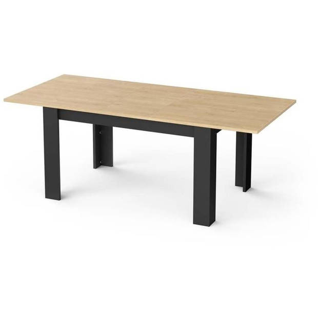 Uitschuifbare tafel - CRAFT - Rechthoekig - Hamilton eik en matzwart melamine decor - 6 zitplaatsen - 160 / 200 x 90 cm