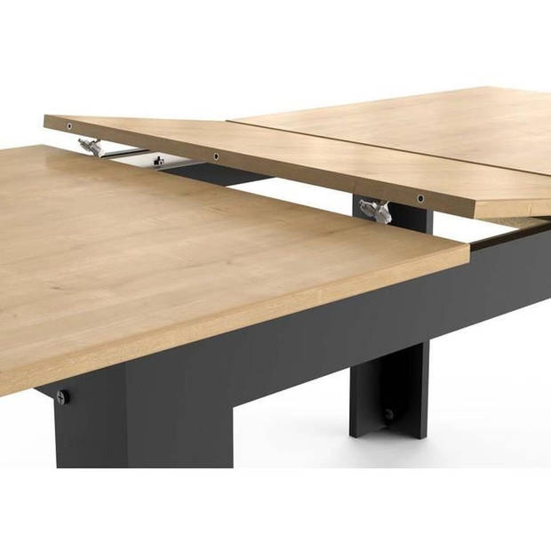 Uitschuifbare tafel - CRAFT - Rechthoekig - Hamilton eik en matzwart melamine decor - 6 zitplaatsen - 160 / 200 x 90 cm