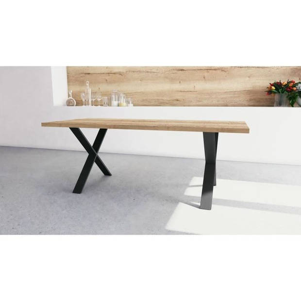 Tafel - STOUT - Rechthoekig - Halifax melamine decor - Matzwarte X-vormige poot - 6 plaatsen - 180 x 90 cm - DEMEYERE