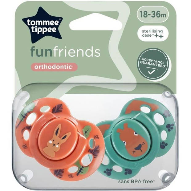 Fopspeen - TOMMEE TIPPEE - FUN - 18-36 maanden - Set van 2 symmetrische BPA-vrije fopspenen - Herbruikbare sterilisatiec