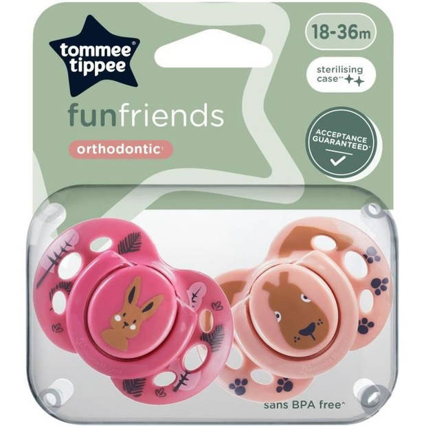 Fopspeen - TOMMEE TIPPEE - FUN - 18-36 maanden - Set van 2 symmetrische BPA-vrije fopspenen - Herbruikbare sterilisatiec