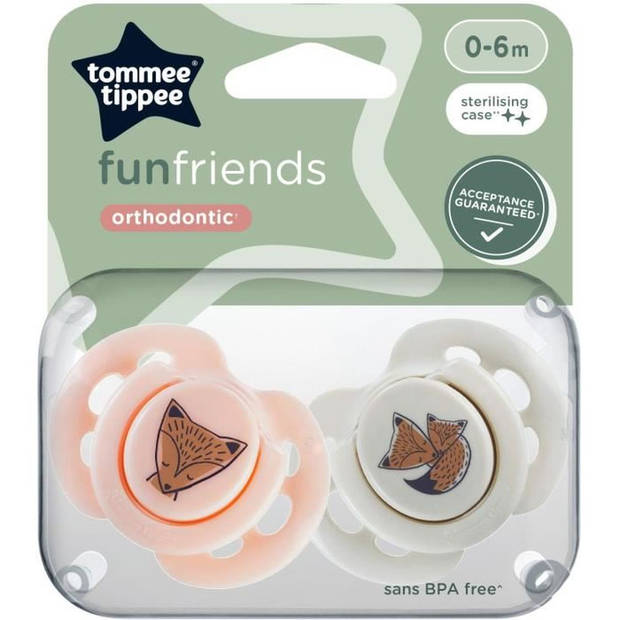 Fopspeen - TOMMEE TIPPEE - FUN - 0-6 maanden - Set van 2 symmetrische BPA-vrije fopspenen - Herbruikbare sterilisatiecap