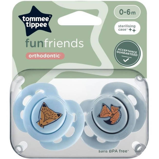 Fopspeen - TOMMEE TIPPEE - FUN - 0-6 maanden - Set van 2 symmetrische BPA-vrije fopspenen - Herbruikbare sterilisatiecap