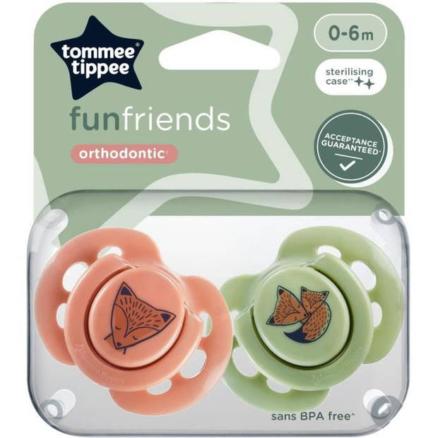 Fopspeen - TOMMEE TIPPEE - FUN - 0-6 maanden - Set van 2 symmetrische BPA-vrije fopspenen - Herbruikbare sterilisatiecap