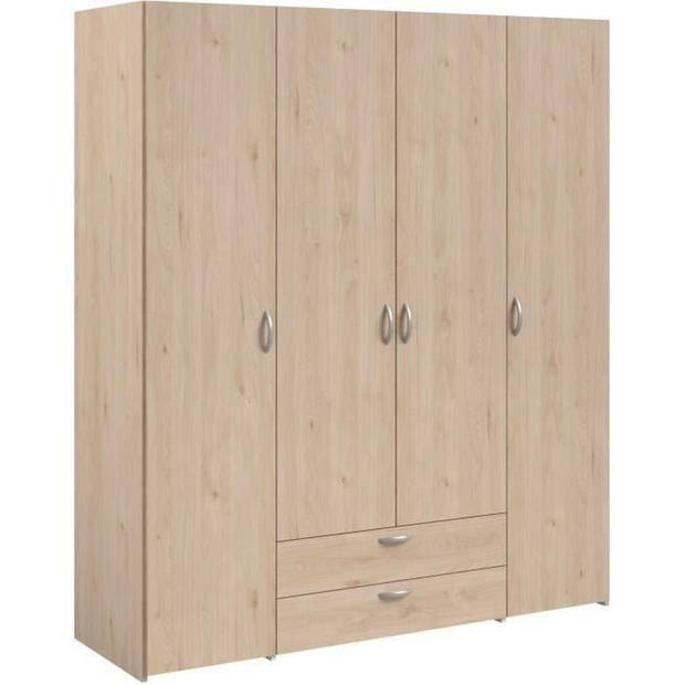 VARIA slaapkamerkast - Spaanplaat - Eiken en wit decor - 4 deuren + 2 laden - L 159,9 cm x D 51,3 cm x H 185 cm