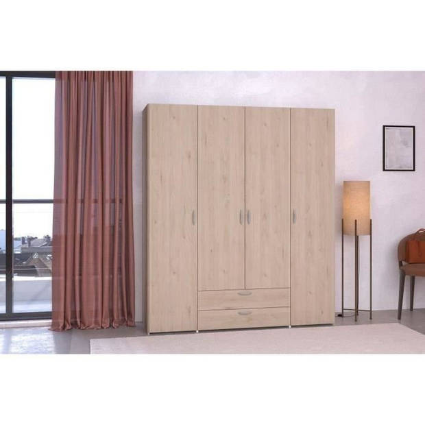 VARIA slaapkamerkast - Spaanplaat - Eiken en wit decor - 4 deuren + 2 laden - L 159,9 cm x D 51,3 cm x H 185 cm