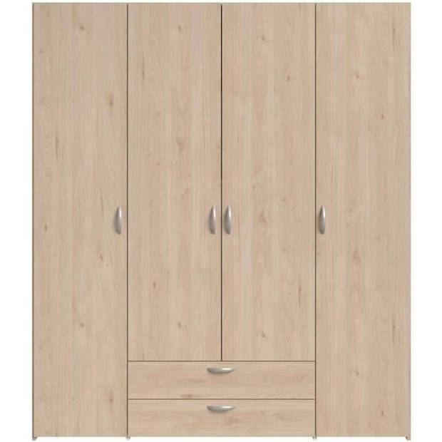 VARIA slaapkamerkast - Spaanplaat - Eiken en wit decor - 4 deuren + 2 laden - L 159,9 cm x D 51,3 cm x H 185 cm