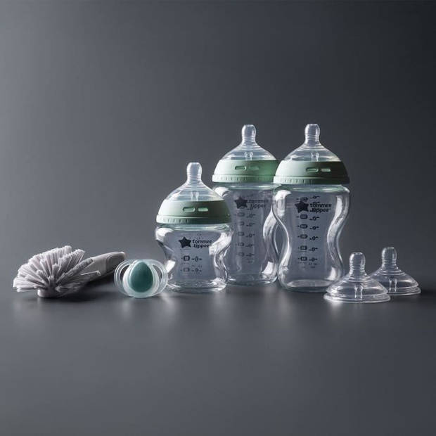 Babyflessendoos - TOMMEE TIPPEE - NATURAL START - Glas - Antikoliek-babyflessen 150 ml / 250 ml - Spenen met medium door