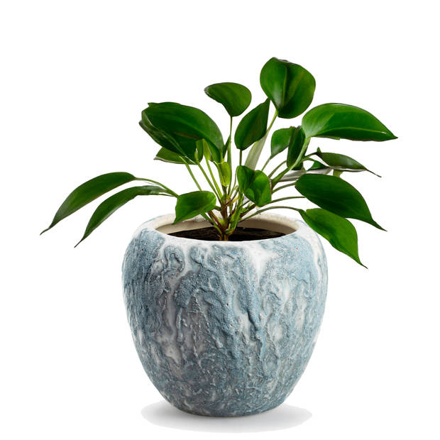 Jodeco Plantenpot/bloempot Marble - wit/ijsblauw - keramiek - D16 x H14 cm - Plantenpotten