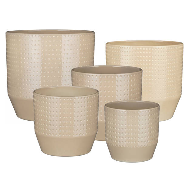 Mica Decorations Bloempot Nola - beige - D27 x H26 cm - relief dots - Plantenpotten