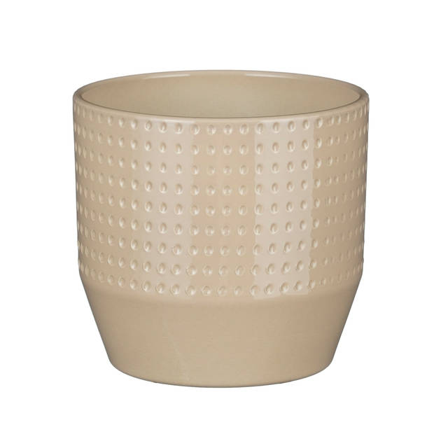 Mica Decorations Bloempot model Nola - 2x - beige - D16 x H15 cm - relief dots - Plantenpotten