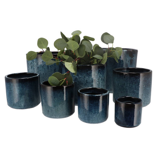 DK Design Bloempot model Blue Glaze - blauw - D23 x H26 cm - ombre - Plantenpotten