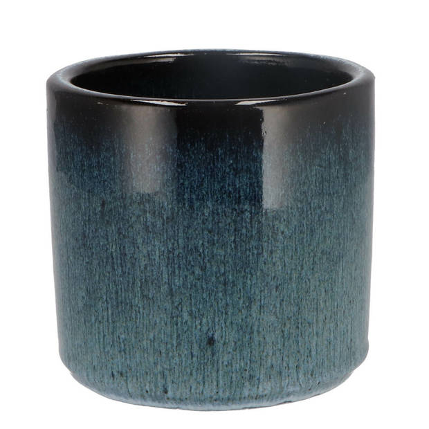 DK Design Bloempot model Blue Glaze - 2x - blauw - D12 x H13 cm - ombre - Plantenpotten