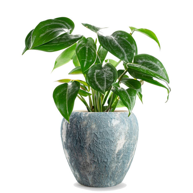 Jodeco Plantenpot/bloempot Marble - wit/ijsblauw - keramiek - D29xH26cm - Plantenpotten