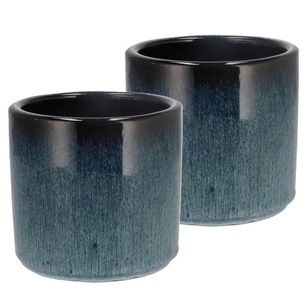 DK Design Bloempot model Blue Glaze - 2x - blauw - D12 x H13 cm - ombre - Plantenpotten