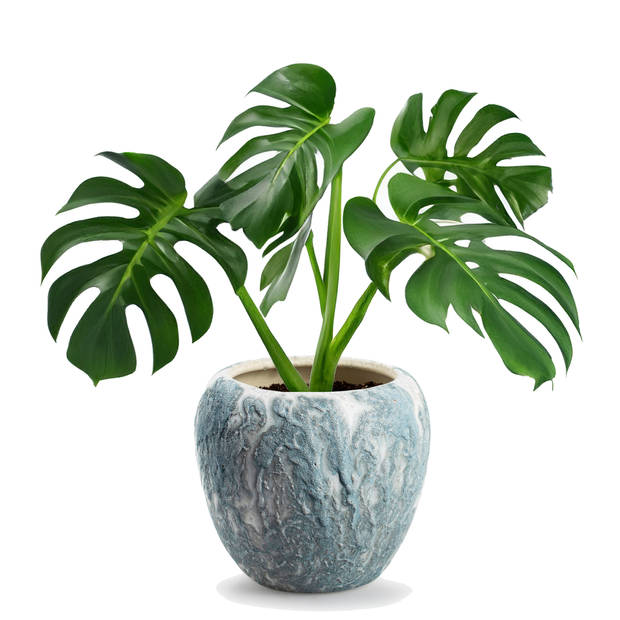 Jodeco Plantenpot/bloempot Marble - wit/ijsblauw - keramiek - D24 x H22 cm - Plantenpotten