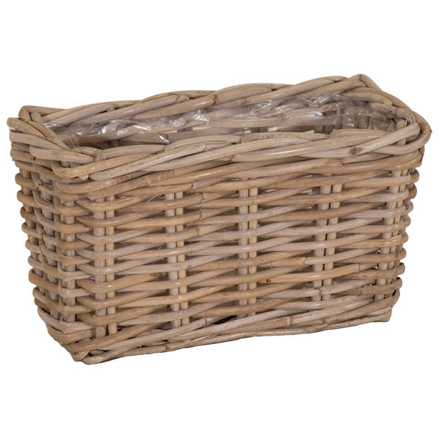 Mega Collections Planten/bloemen mand Levi - rotan - naturel - 30 x 15 x 17 cm - plantenpot voor buiten - Plantenpotten