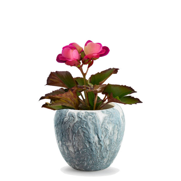 Jodeco Plantenpot/bloempot Marble - wit/ijsblauw - keramiek - 18x16cm - Plantenpotten