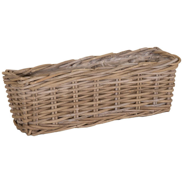 Mega Collections Planten/bloemen mand Levi - rotan - naturel - 50 x 15 x 17 cm - plantenpot voor buiten - Plantenpotten