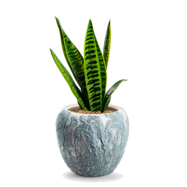 Jodeco Plantenpot/bloempot Marble - wit/ijsblauw - keramiek - D20 x H18 cm - Plantenpotten