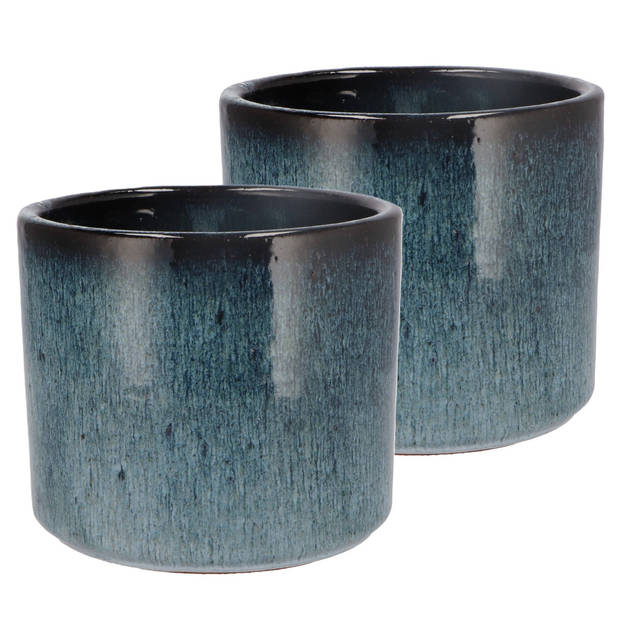 DK Design Bloempot model Blue Glaze - 2x - blauw - D15 x H17 cm - ombre - Plantenpotten