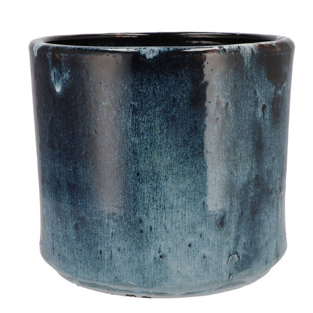 DK Design Bloempot model Blue Glaze - blauw - D23 x H26 cm - ombre - Plantenpotten