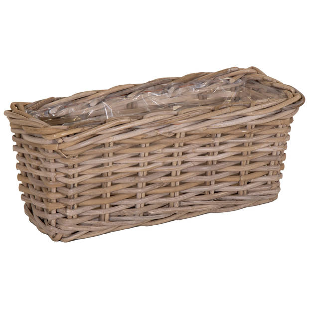 Mega Collections Planten/bloemen mand Levi - rotan - naturel - 40 x 15 x 17 cm - plantenpot voor buiten - Plantenpotten