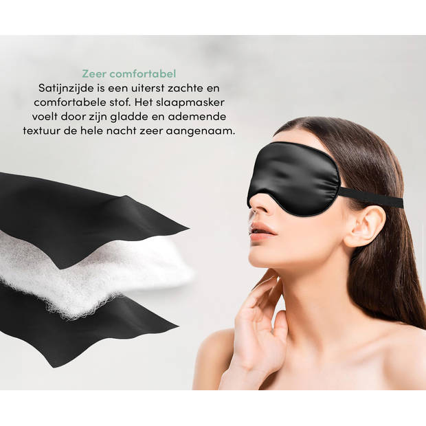 Loti Premium Zijden Slaapmasker + Opbergzakje - 100% Verduisterend Oogmasker – Zwart