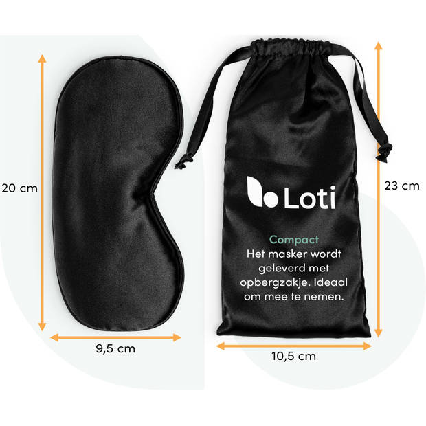 Loti Premium Zijden Slaapmasker + Opbergzakje - 100% Verduisterend Oogmasker – Zwart