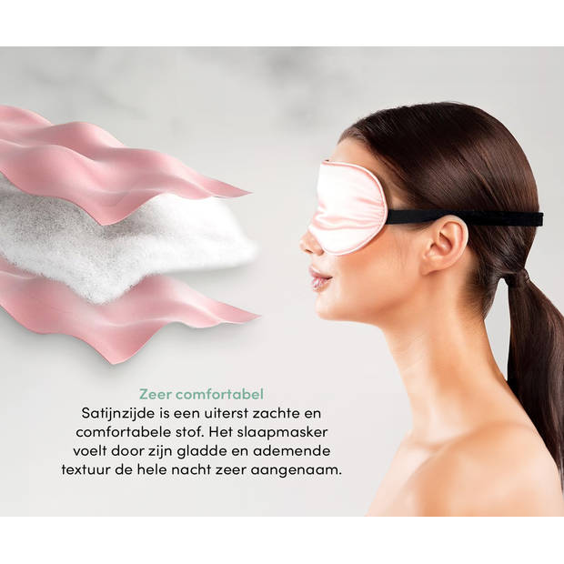 Loti Premium Zijden Slaapmasker + Opbergzakje - 100% Verduisterend Oogmasker – Roze