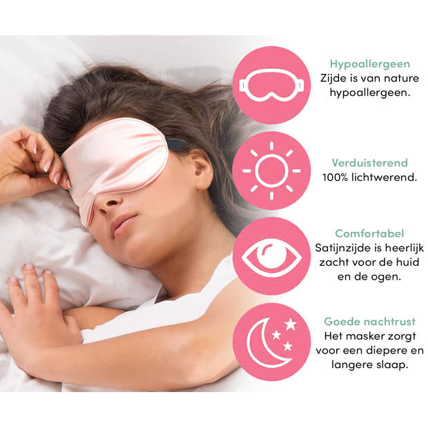 Loti Premium Zijden Slaapmasker + Opbergzakje - 100% Verduisterend Oogmasker – Roze