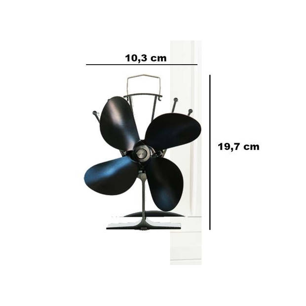 HI Kachelventilator voor Houtkachel - Warmteverdeler - Energiebesparend - Zwart