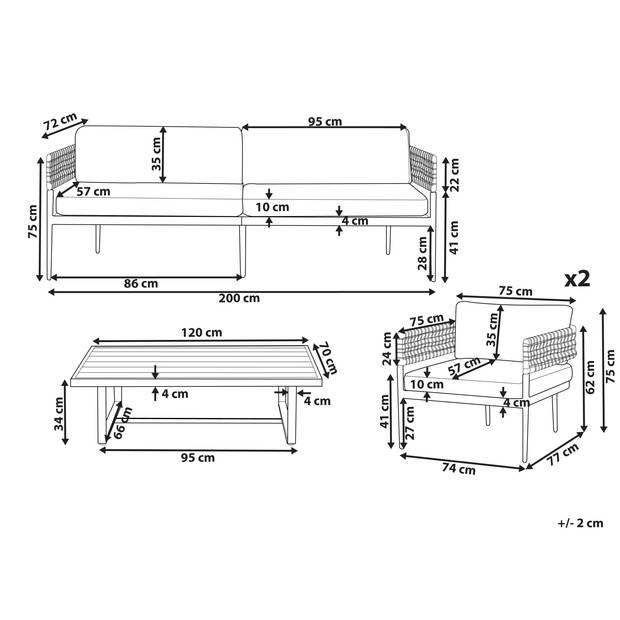 Beliani SERLA - Loungeset-Wit-Aluminium