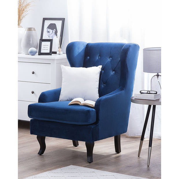 Beliani ALTA - Fauteuil-Blauw-Fluweel