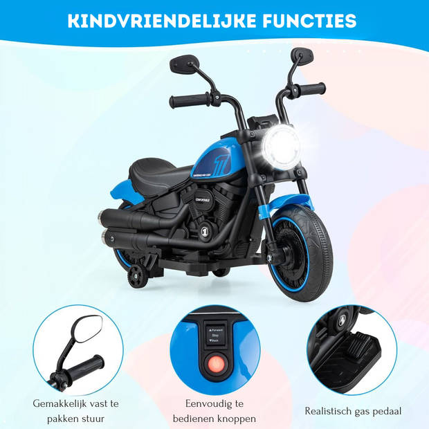 Costway Elektrische Motorfiets Chopper voor Kinderen 6V 1,5-2,5 km/u Blauw - Accuvoertuig