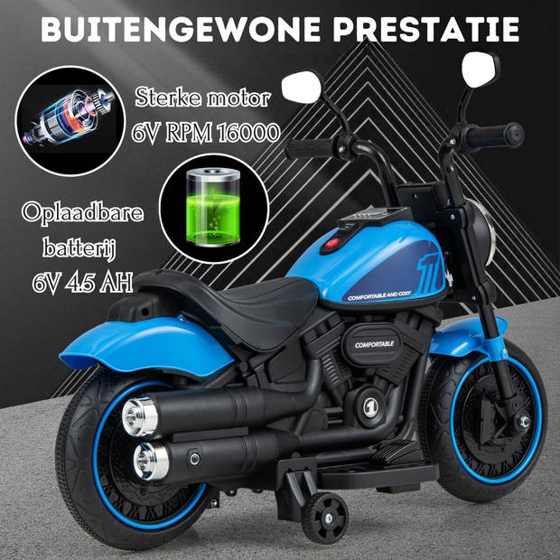 Costway Elektrische Motorfiets Chopper voor Kinderen 6V 1,5-2,5 km/u Blauw - Accuvoertuig