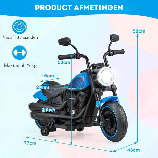 Costway Elektrische Motorfiets Chopper voor Kinderen 6V 1,5-2,5 km/u Blauw - Accuvoertuig